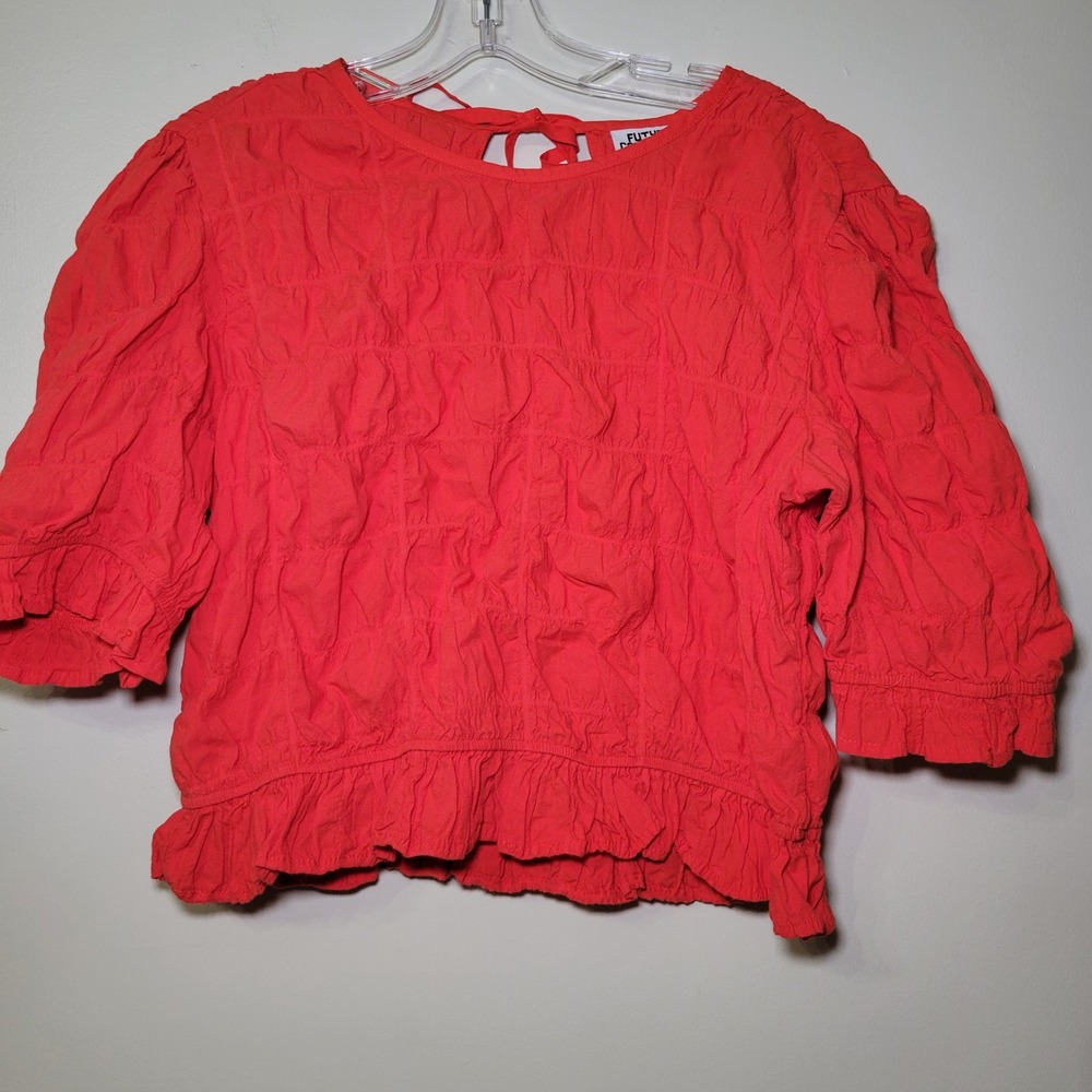 Future Collective Reese Blustein Top Red Tie-‎ back neck Poplin/Puffy Cottageore